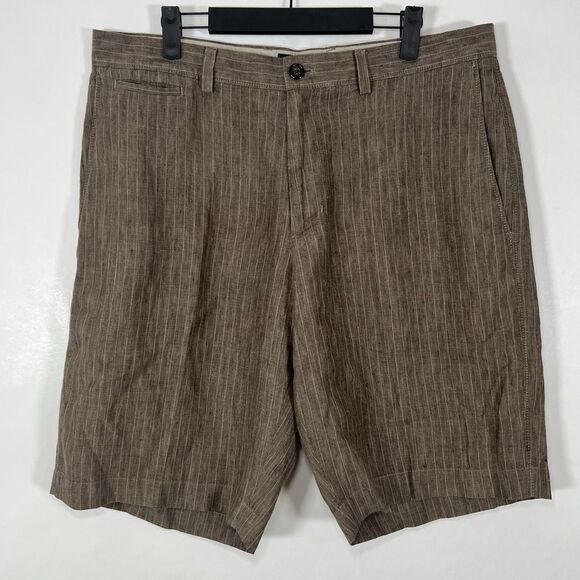 Banana Republic 100% Linen Shorts Mens Size 35 Brown Striped 11” Inseam Beemuda - Picture 1 of 13